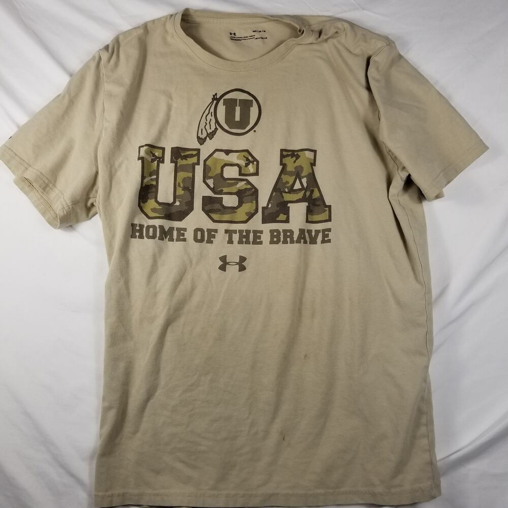 Under Armour Utah Utes Men’s Medium Tan USA Home Of The Brave T-Shirt HeatGear
